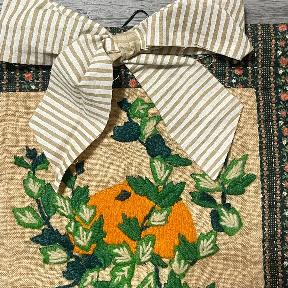 Vintage Crewel Wall Art Hanging Burlap Tapestry Mini Textile 11x11 Handmade Boho